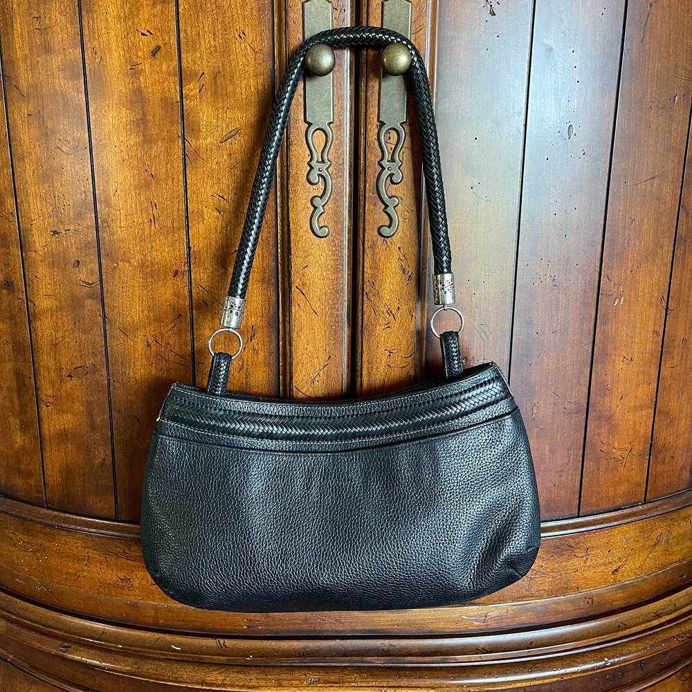 Brighton Black Leather shoulder Braided handle Bag